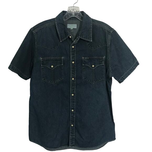 Tecovas Shirt Medium Mens Denim Western Pearl Snap Short Sleeve Cowboy Rodeo - Picture 1 of 10